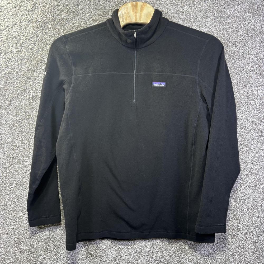 Patagonia Fleece Pullover Mens XL Black 1/4 Zip Long Sleeve Mortenson Logo